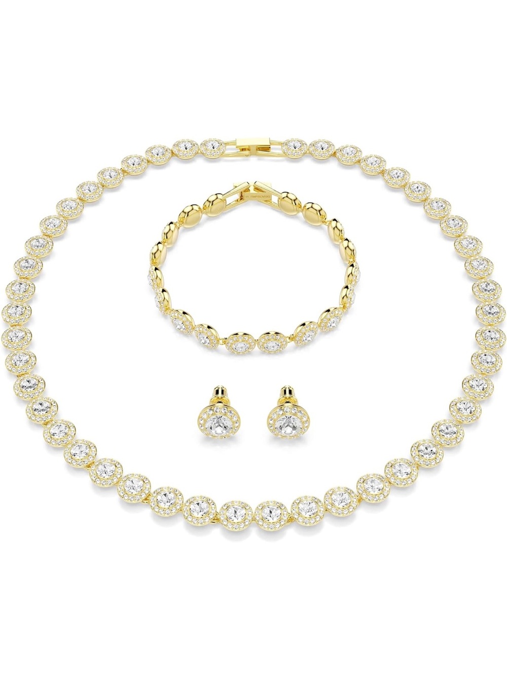 Swarovski Gold Crystal Un Angelic Necklace, Bracelet & Stud Earrings Set - New